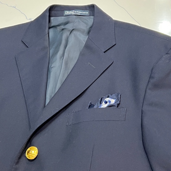 Polo Ralph Lauren Navy Gold Buttons Blazer Jacket 40R Made In Italy